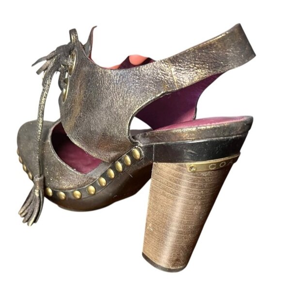 Coach High Heels Size 7.5 Brown Leather Indie Grunge Studded Metallic Steam Punk - Picture 2 of 14